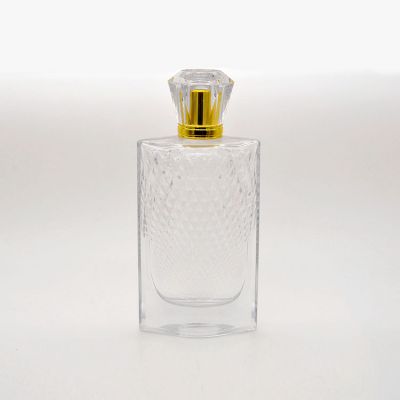 100ml empty high quality OEM customized design transparent glass perfume bottle with gold cap with sprayer 