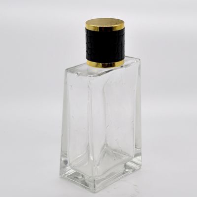 New Style fashion design Leather cap Glass Square Crystal Perfume Bottle 100ml 