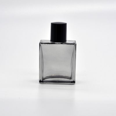 50ml high quality empty rectangular transparent black glass perfume bottle with pump sprayer low MOQ