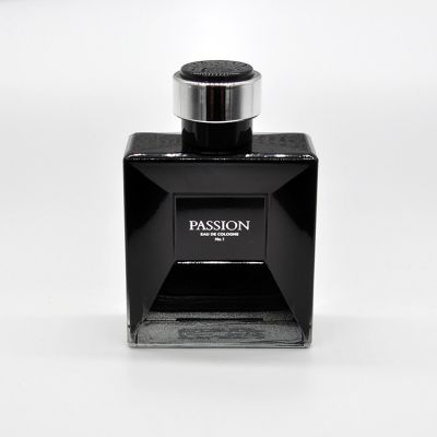 Unique design Black Square glass 100ml perfume spray bottle with cover 