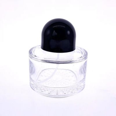 Ready to ship 50ml Transparent cylindrical glass spray perfume bottle with black cap