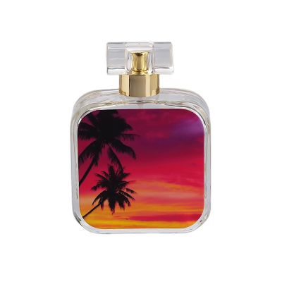 Fancy 100ml heat transfer printing process empty glass perfume bottle 