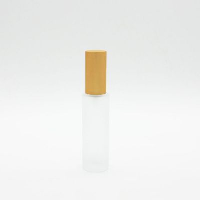 high quality sub-gold aluminum cap&pump cylinder frosted 30ml perfume glass bottle