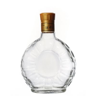 Wholesale High Quality Lead Free Flat Round 250ml Glass Bottle for Liquor 