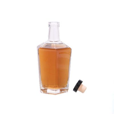 25oz hexagon clear glass whisky liquor bottles, cork finished 