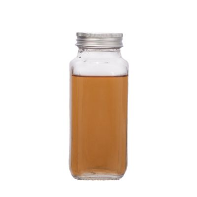 8oz 240ml Wholesale Empty Square Milk/Juice/Tea/Drink Glass Bottle With aluminum Lid