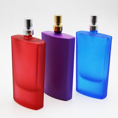 Purple Color Glaze Flat Square Shape 50ml Refillable Perfume Glass Bottles 