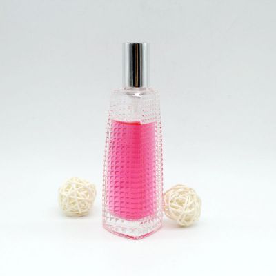 Three prism curve 50ml emboss perfume glass bottle