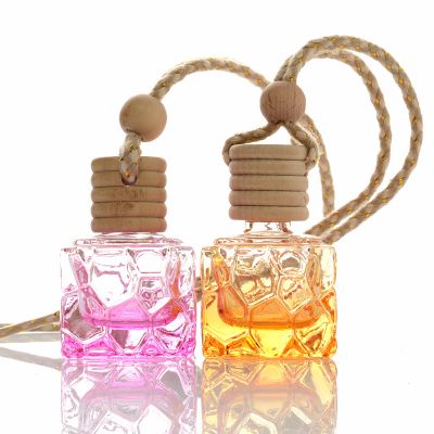 Wholesale 5ml 8ml 10ml 12ml 15ml empty hanging square shape wooden cap car diffuser glass bottle