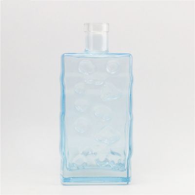 650ml Frosting processing blue liquor glass bottle 