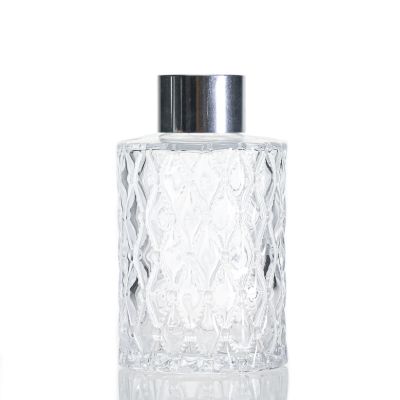 Luxury Round Embossed Diffuser Bottle 150ml Empty Glass Reed Diffuser Bottle With Cap