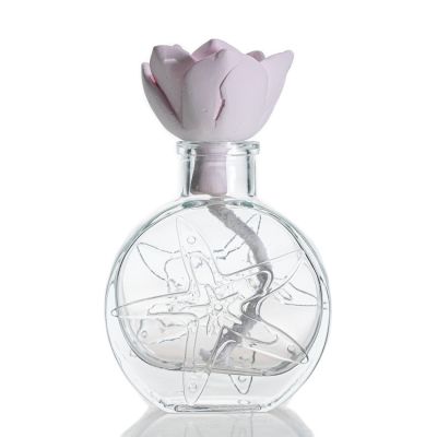 Luxury Starfish Pattern Flat Round 80ml Clear Reed Empty Glass Small Diffuser Bottlese 