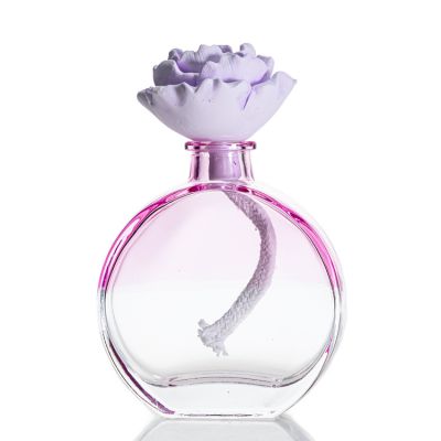 Custom Gradient Red Colored Perfume Diffuser Bottle Flat Square Reed 100ml Empty Diffuser Glass Bottle 