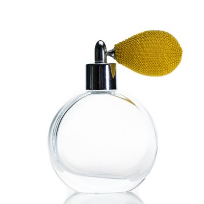 Custom Luxury Empty Flat Round Glass Spray Refillable 50 ml Perfume Bottle For Cosmetic Packaging