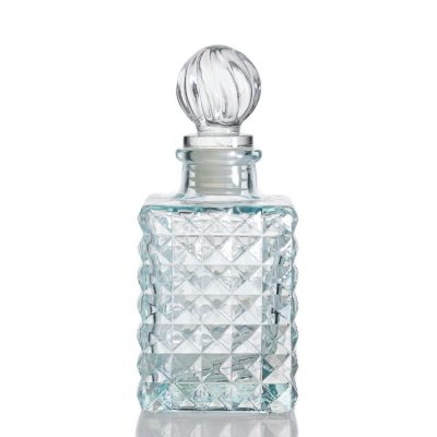 Home Decor Embossed Cystal Diffuser Bottle Reed Green 100ml Square Aroma Bottle