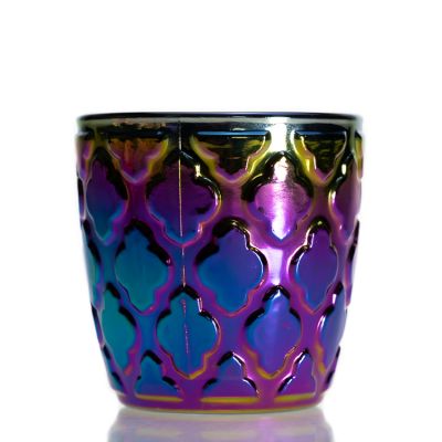 Custom Pearlescent Color Fancy Plating Candle Glass Jars 180 ml 6oz Round Empty Home Decor Candle Holder