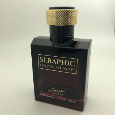 Sunrise red black color square shape gold foiling perfume glass bottle with round cap