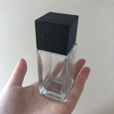 Square wooden plastic perfume lid square 50ml perfume glass bottle