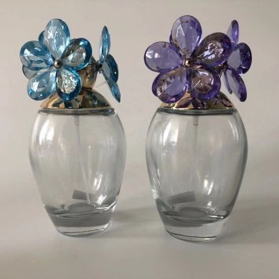Custom Color flower butterfly lid perfume glass round bottle 100ml
