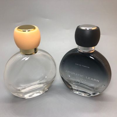 Private label customized gradient tinted color painting unisex flat round empty glass spray perfume bottle 50ml