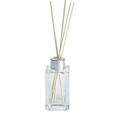 40ml 80ml 100ml custom clear rectangle shape reed diffuser glass bottle with black aluminum cap