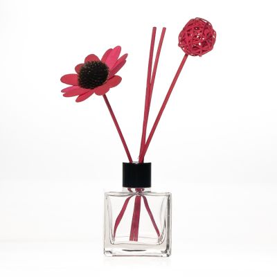 wholesale 100ml square shaped empty aroma reed diffuser glass bottle with screw cap