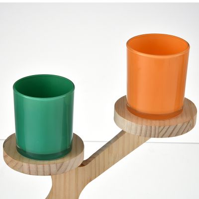 Festival home decorative Glass candle holder gift empty sprayed colorful glass candle jars with wooden lid