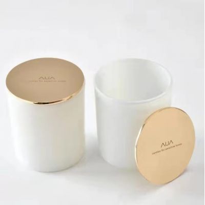 glass candle jar straight matte white exterior gold interior 10oz glass candle holder with zinc alloy lid and logo
