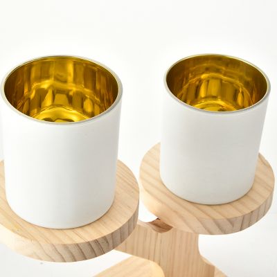 customized empty straight candle jar colorful glossy/matte outside, electroplate inside with lid