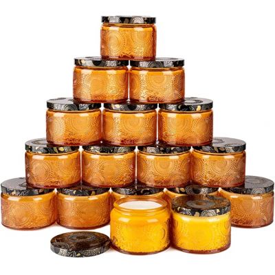 High-end custom stained glass candle jar with metal cover glass jars for candle making