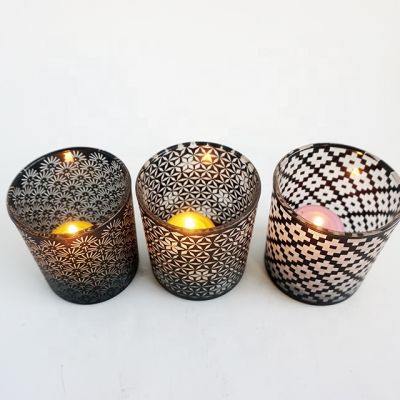 6oz hot sale laser cut black frosted glass candle holders unique candle vessels with black ceramic lids