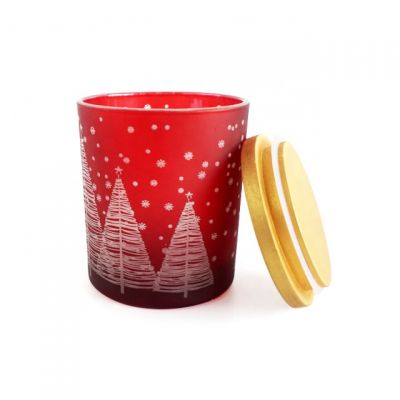 Popular Cylinder Laser Engrave Red Candle Holder 400ml With Custom Gold Wooden Lid