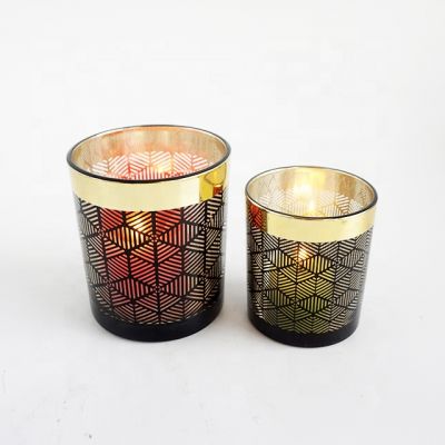 Custom logo candle jar glass unique laser engraved mercury glass empty candles containers with black lids