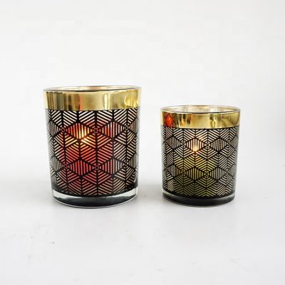 200ml 400ml Laser Engraved gold rim black Glass Candle Jars With black ceramic lids