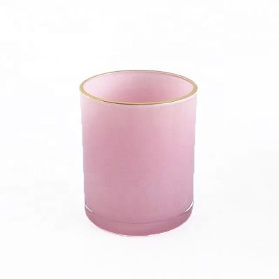 pink yellow glass candle jar with gold rim 200ml candle holder for home decor