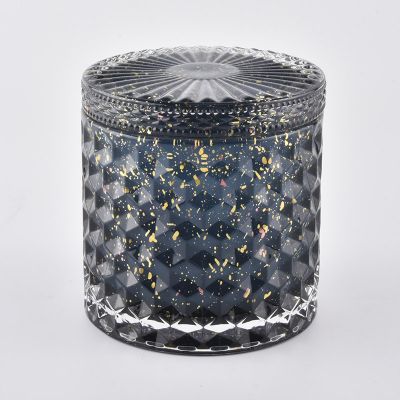 14oz dark blue luxury glass cylinder candle jar with lids for wedding