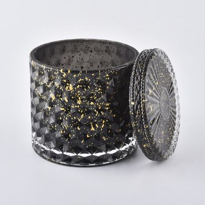 Wholesale 440ml diamond effect black glass candle vessel with lids from Sunny Glassware