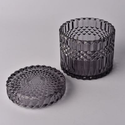 charcoal smoky gray glass candle jars with lid