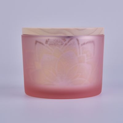 matte colored glass candle holder with wooden lid,decorative glass vessels for candles