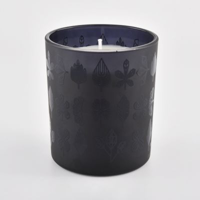 Black glass candle jar with decal printing