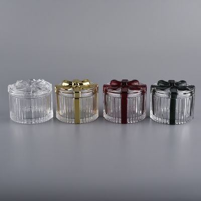 embossed empty glass candle jar with lids