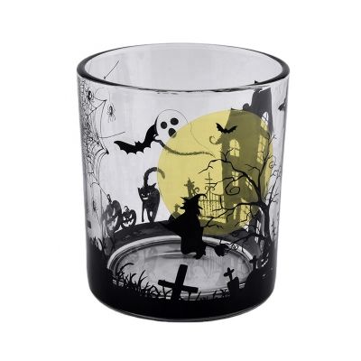 hot sales black printing glass candle jars