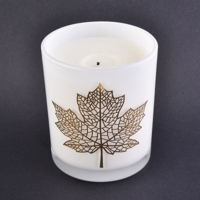 white glass candle holder with custom gold prints,decorative glass vessels for candles