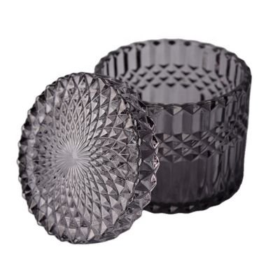luxury grey geo cut glass candle jar with lid