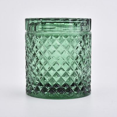 green sprayed glass candle holders with glass lid for home fragrance