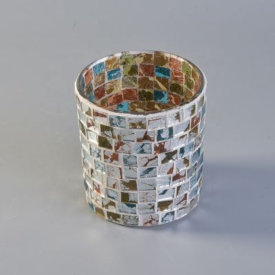 Unique Design Mosaic Cylinder Glass Candle Holder low moq
