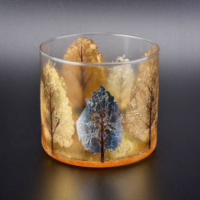 Hand painting glass candle holder custom pattern wholesale 15oz