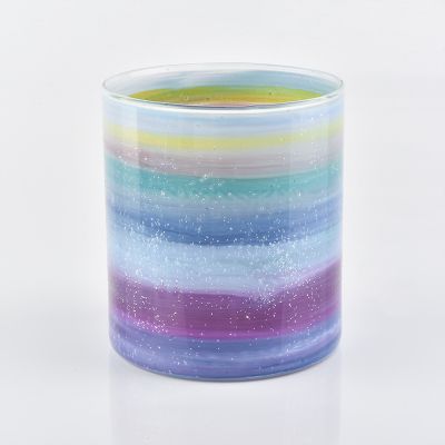 540ml colourful rainbow hand painting glass candle holder for home/restaurant/wedding decoration