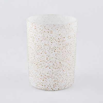 9oz oversprayed white glass candle jars with gold dot painting
