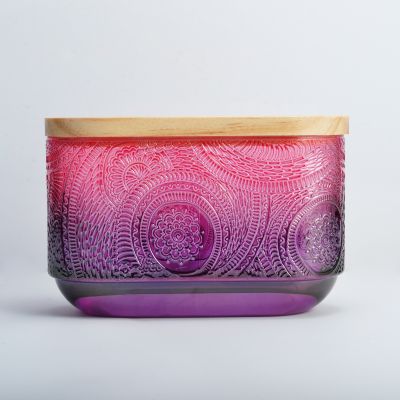 10oz chinese luxury pink glass candle jar with wooden lid